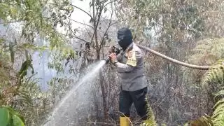 Kapolres Kepulauan Meranti dan Regu Berjibaku Padamkan Karhutla di Rangsang dan TTB