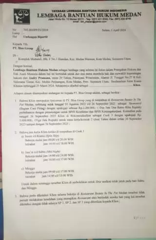 Tidak Ada Itikad Baik, LBH Medan Adukan PT Bisa Grup ke Disnaker Kota Medan