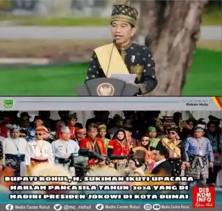 Bersama Kepala Negara, Bupati Rohul Hadiri Upacara Hari Lahir Pancasila 2024 di Kota Dumai