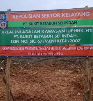 PT BBSI Catut Polsek Kelayang di Spanduk Kawasan IUPHHK-HTI
