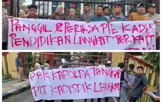 Mahasiswa Demo Poldasu dan Kejatisu,  SPT PLH Kepsek Diterbitkan PLT Kadis Pendidikan Langkat Diduga Ajang Pungli