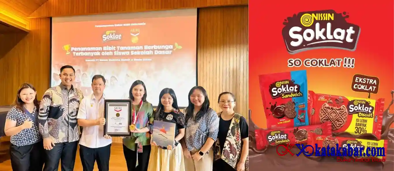 Ribuan Siswa SD Tanam Bunga, Nissin Soklat dan PT Monde Mahkota Biskuit Raih Rekor MURI
