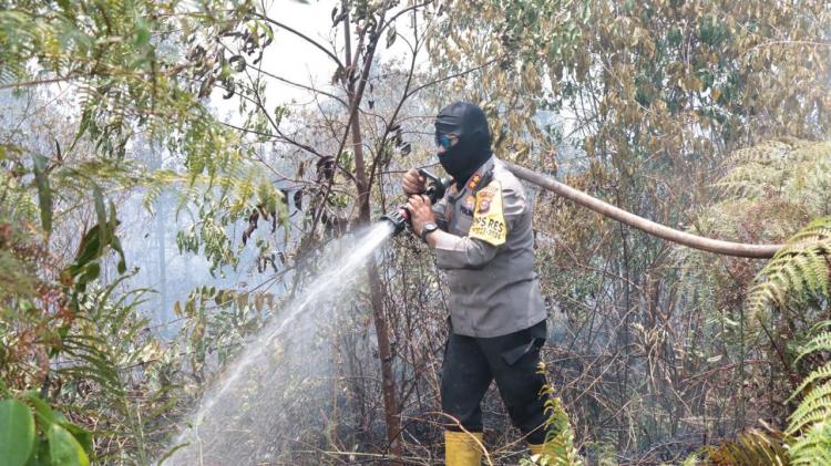 Kapolres Kepulauan Meranti dan Regu Berjibaku Padamkan Karhutla di Rangsang dan TTB