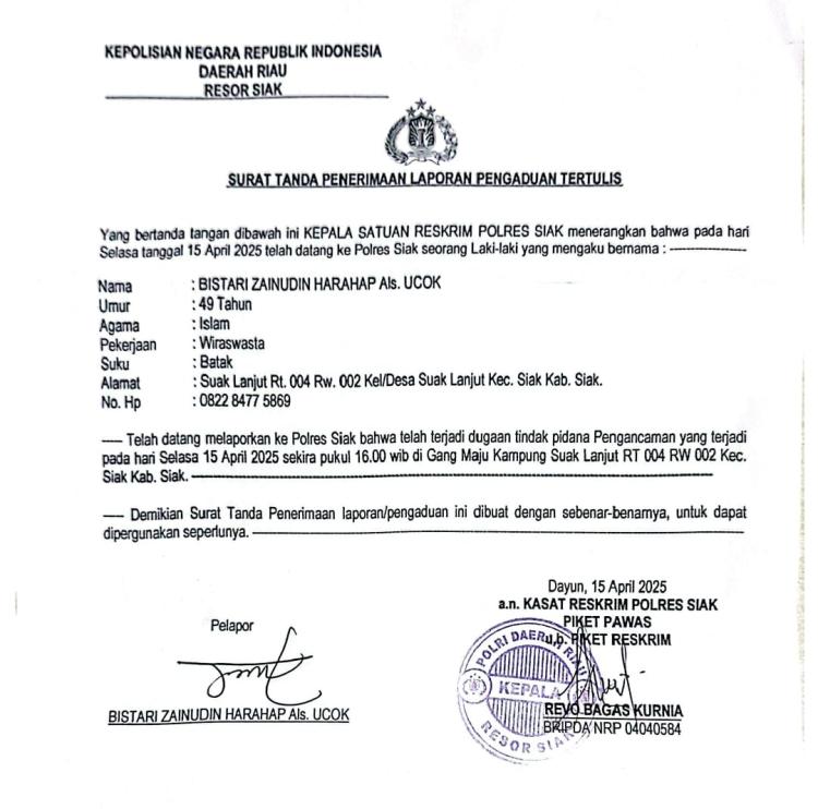 Gara-gara Gugatan Pilkada Siak di Mahkamah Konstitusi, Warga Suak Lanjut Diancam, Keluarganya Trauma!