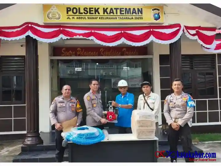 Perkuat Sinergi Cegah Karhutla, PT PSG Hibahkan Mesin Pemadam ke Polsek Kateman